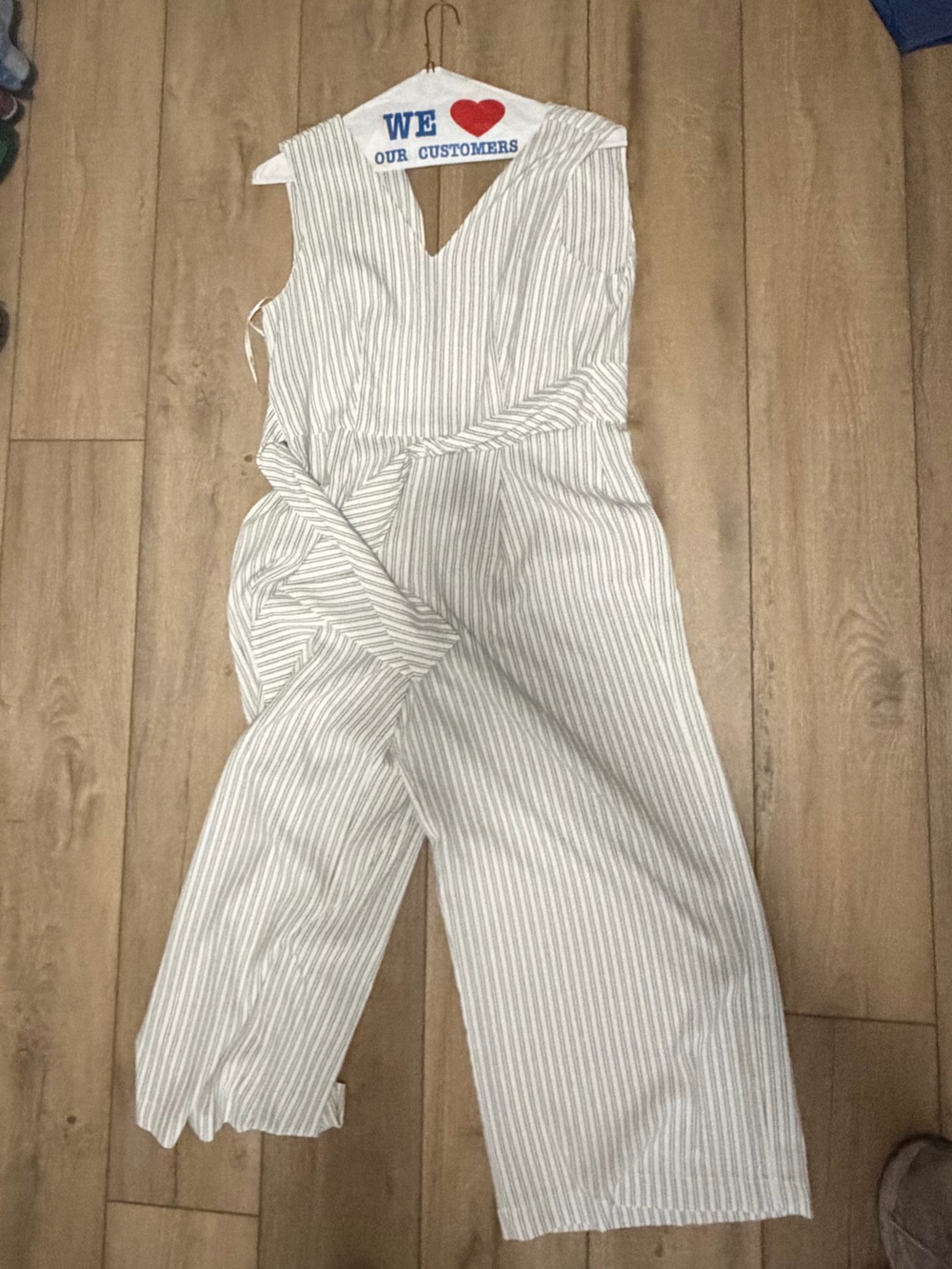 Calvin Klein White and Light Gray Striped Jumpsuit